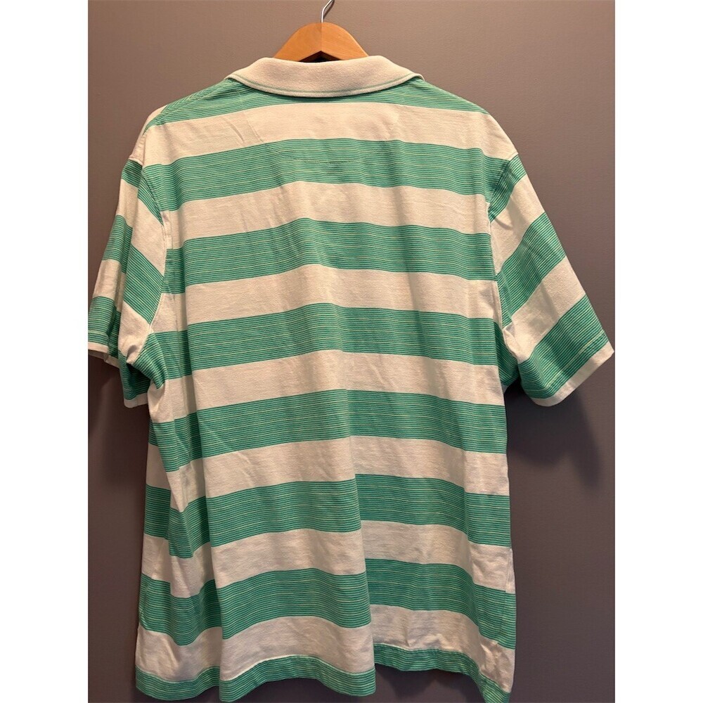 Saddlebred Polo Shirt Mens 2XL White Green Striped Short Sleeve Pocket - Picture 6 of 8
